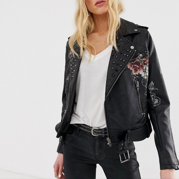Blank NYC Love and Leave Faux Leather Jacket with Floral Print XS - Picture 3 of 15